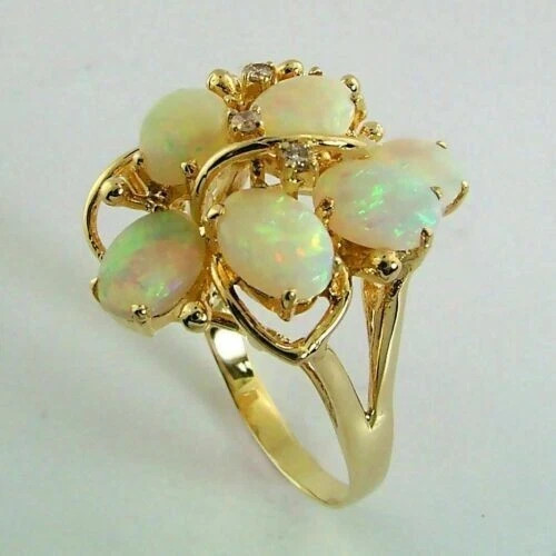 3.75Ct Oval Simulatd Fire Opal Cluster Engagement Ring 14k Yellow Gold Plated
