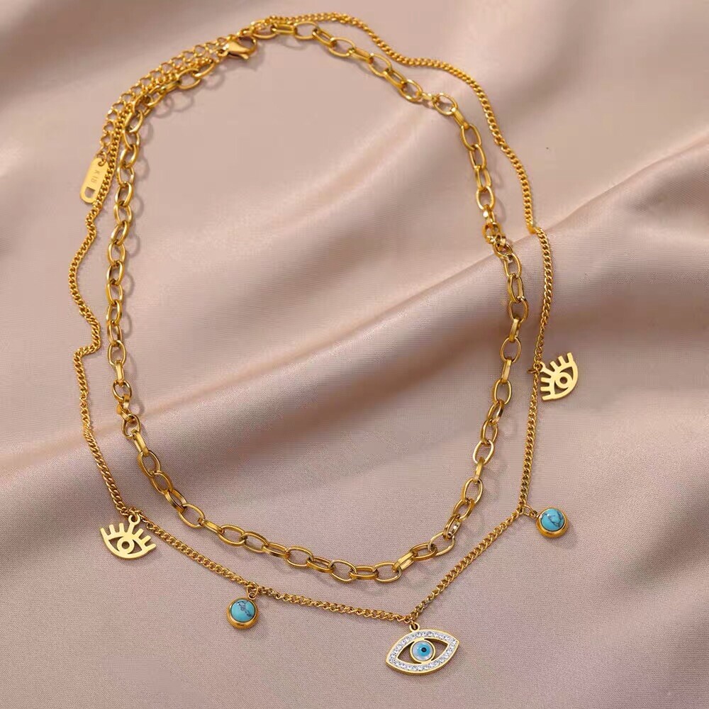 18KGP Turquoise Evil’s Eye Pendant Necklace Women’s Magic Necklace