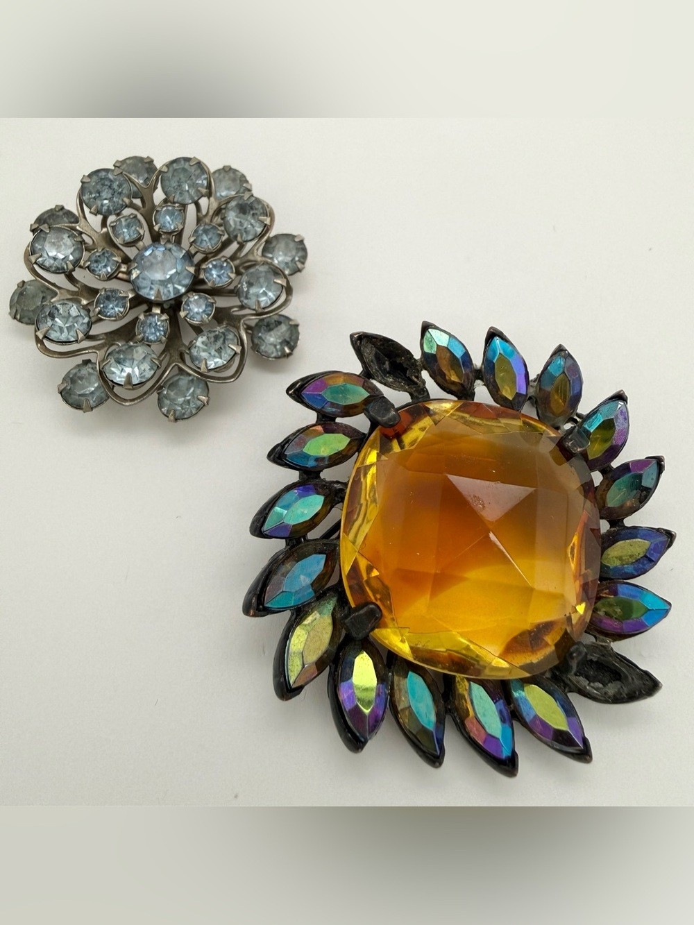 Vintage estate brooch lot AB Aurora Borealis Rhinestones scrap repair hobby lot