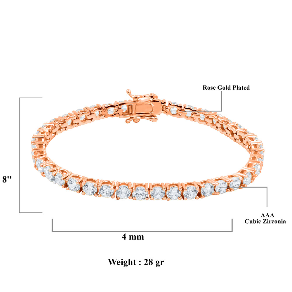 High Quality AAA+ Grade Simulated Diamond Rose Gold Tone 1 Row Tennis Bracelet