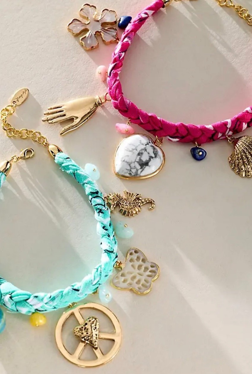 Free People Sky Charm Anklet Bracelet Turquoise Twisted Bandana Peace Adjust NWT