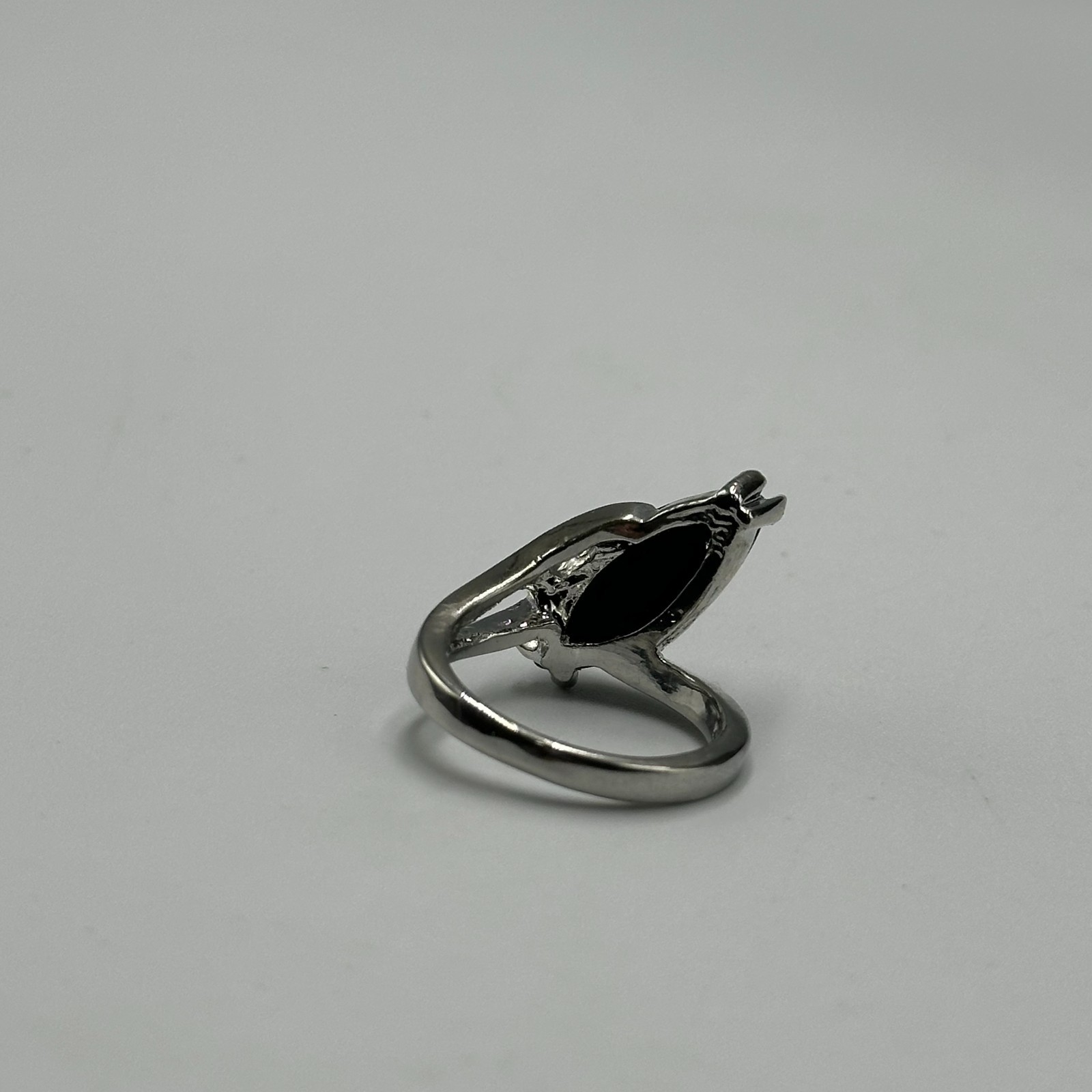 Black Marquise Stone Ring Size 6.25 Split Shank Abstract Wrap Design Modern