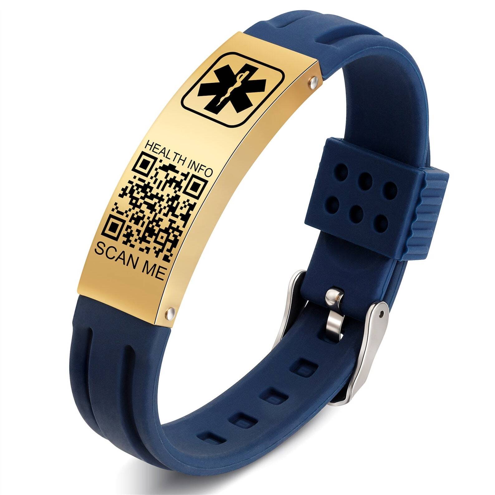 Custom QR Code Medical Alert Bracelet Adjustable Update Info Anytime – Silicone