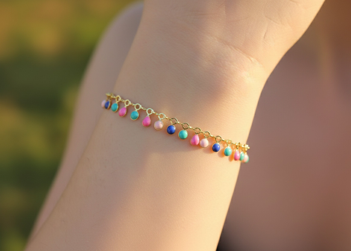 Designer Rainbow Dangle Bracelet – Elegant 18K Gold Plated Fashion Jewelry