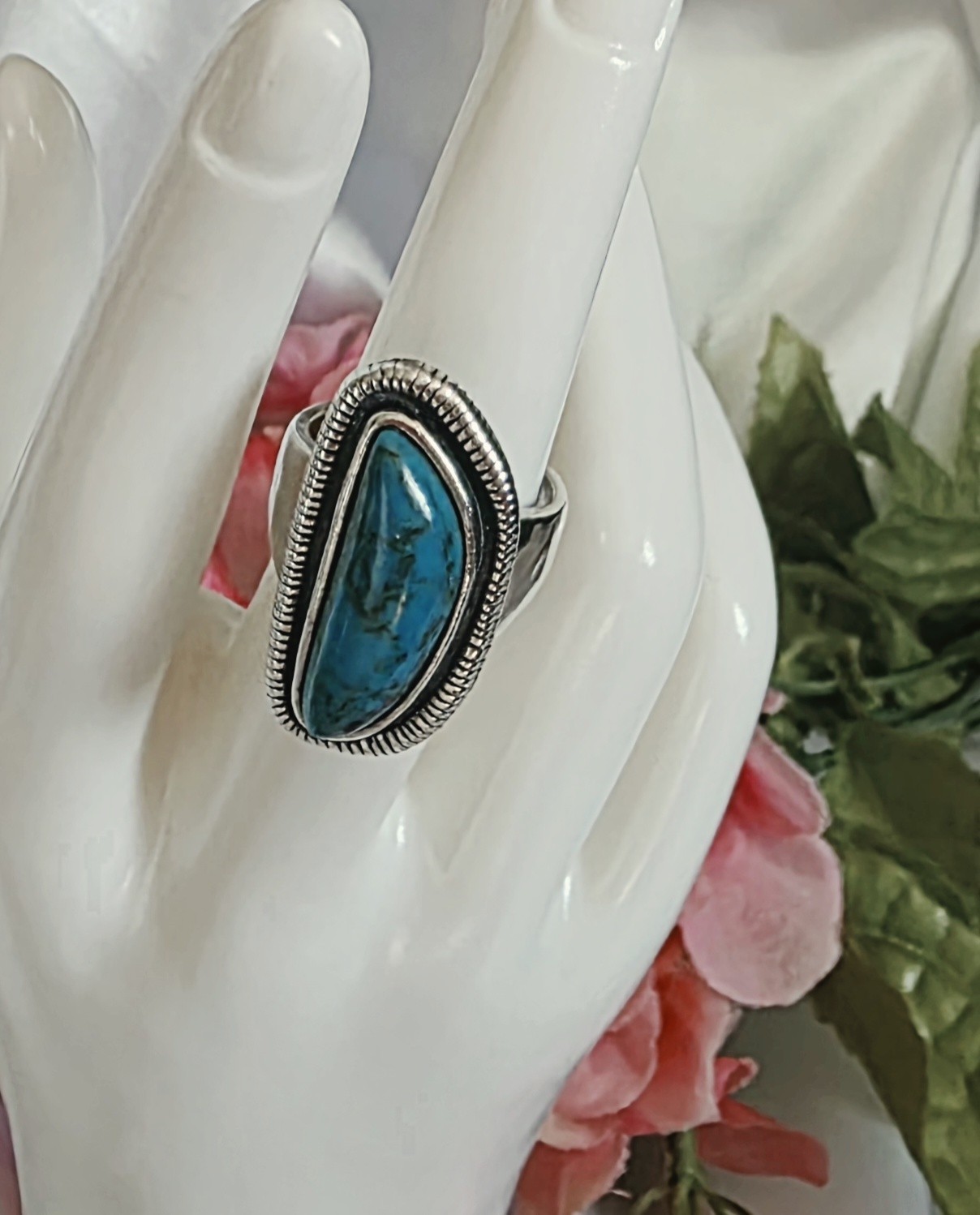 Silpada 925 Sterling Silver Turquoise Ripple Ring R3482 RARE Size 7