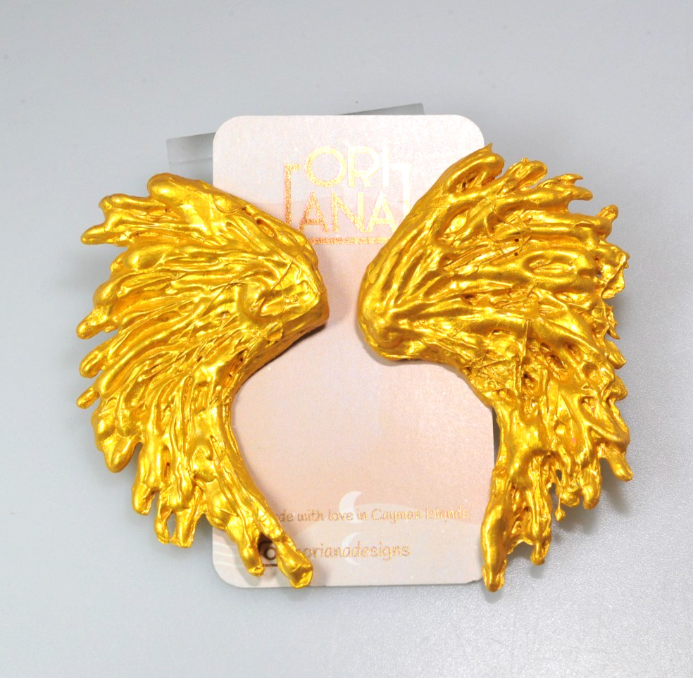 NWT ORIANA Handmade HUGE Angel wings large EARRINGS pierced post MP10