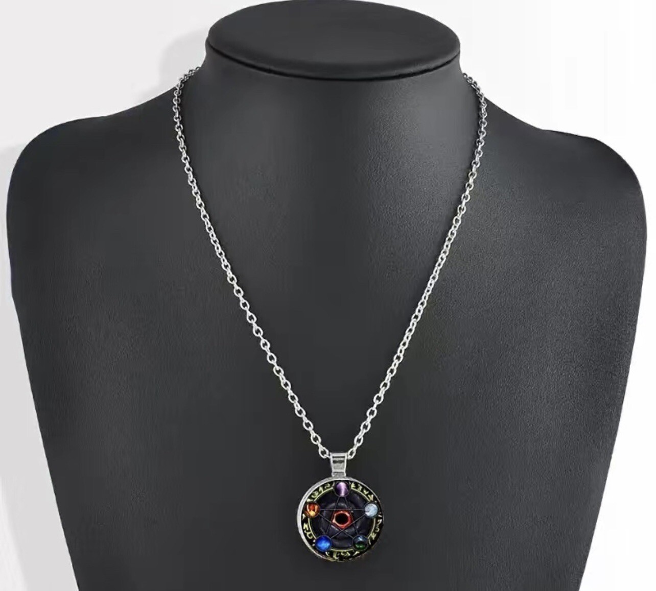 Fashion Pentagram Pattern Pendant Chain-Time Gem Style Round Glass