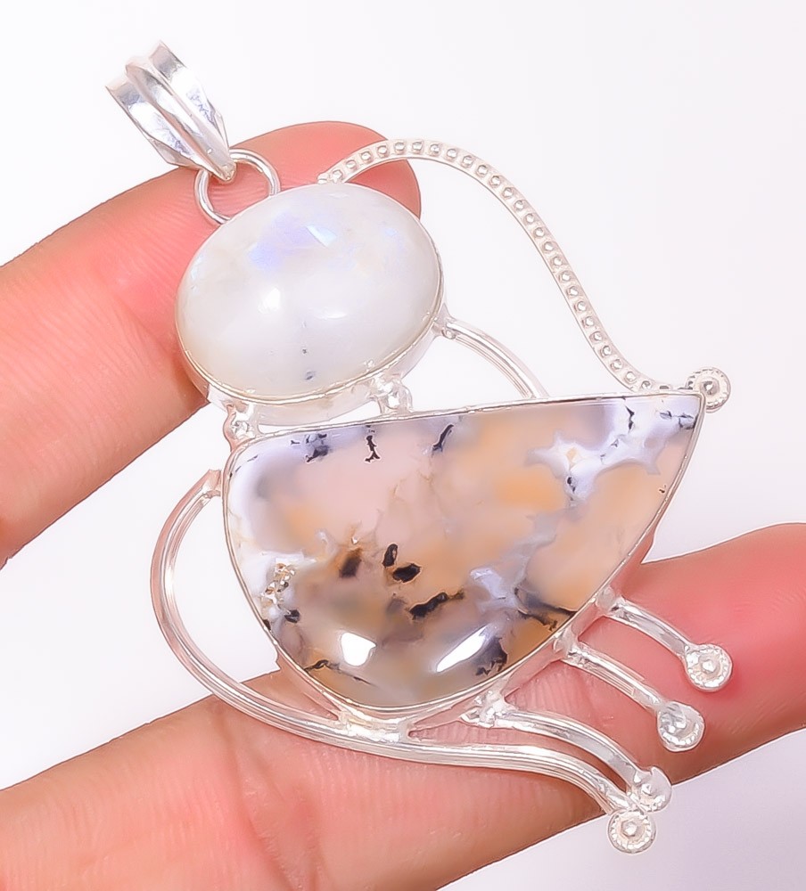 Natural Dendritic Opal – Brazil 925 Silver Plated Pendant 3.12″ P309433