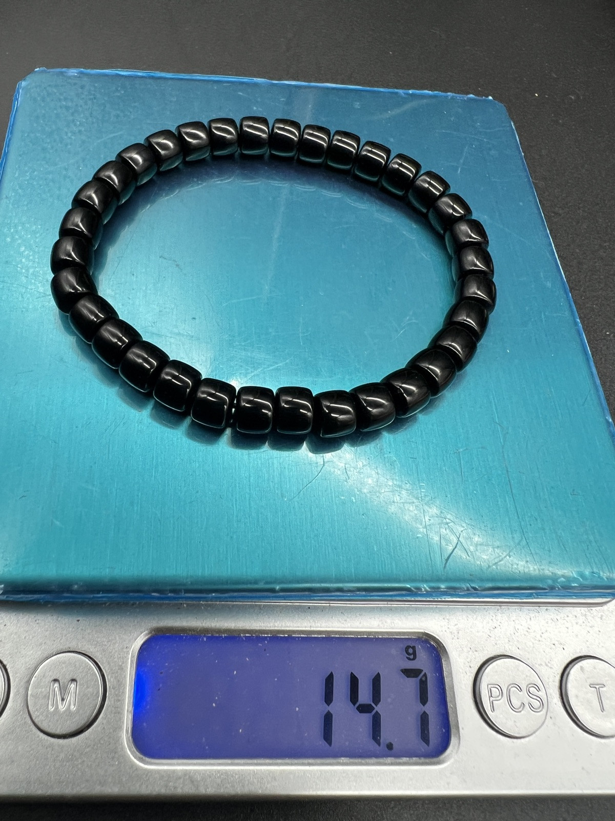 6.6×5.5mm Black onyx Bracelet 精工直切黑缟玛瑙手串