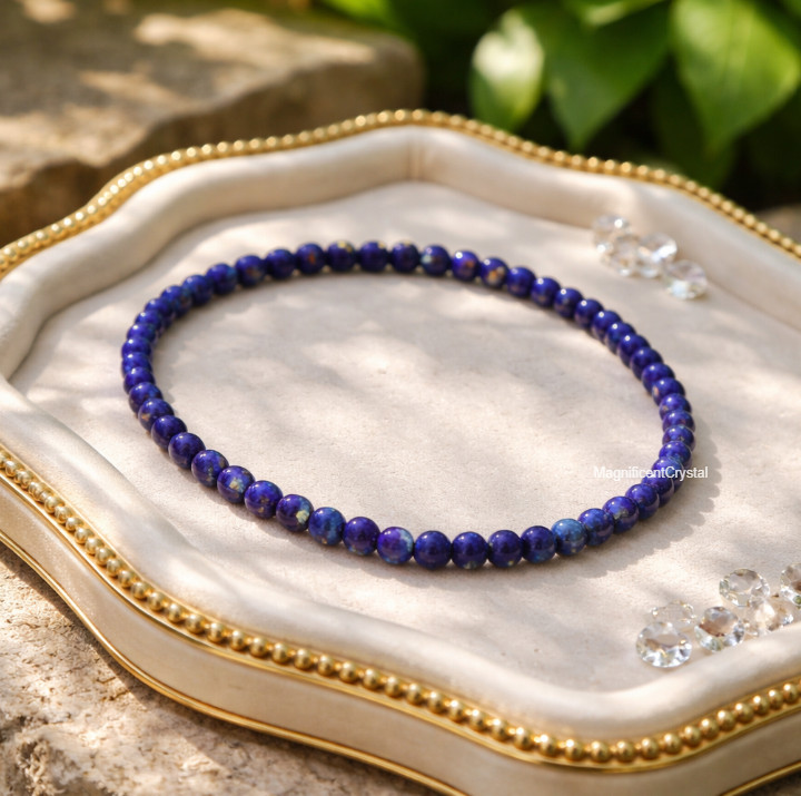 2PCS Lapis Lazuli Bracelet 4mm&8mm Bead Crystal Healing Blue Stone Bracelet Set