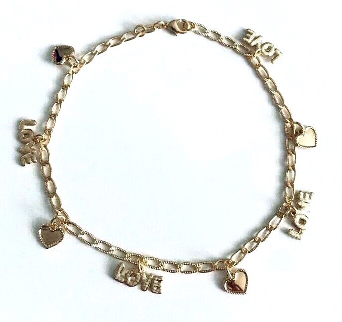 18K Gold Filled Love,Heart Anklet 10″ Long / Tobillera de Amor, Corazon 10″- A51