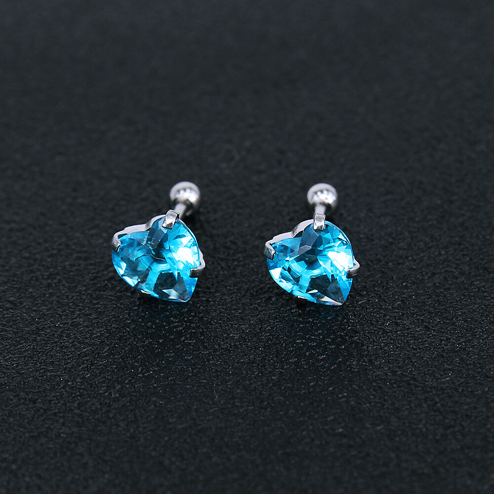 16G Heart Shpae CZ Stud Earrings Stainless Steel Helix Conch Cartilage Piercing