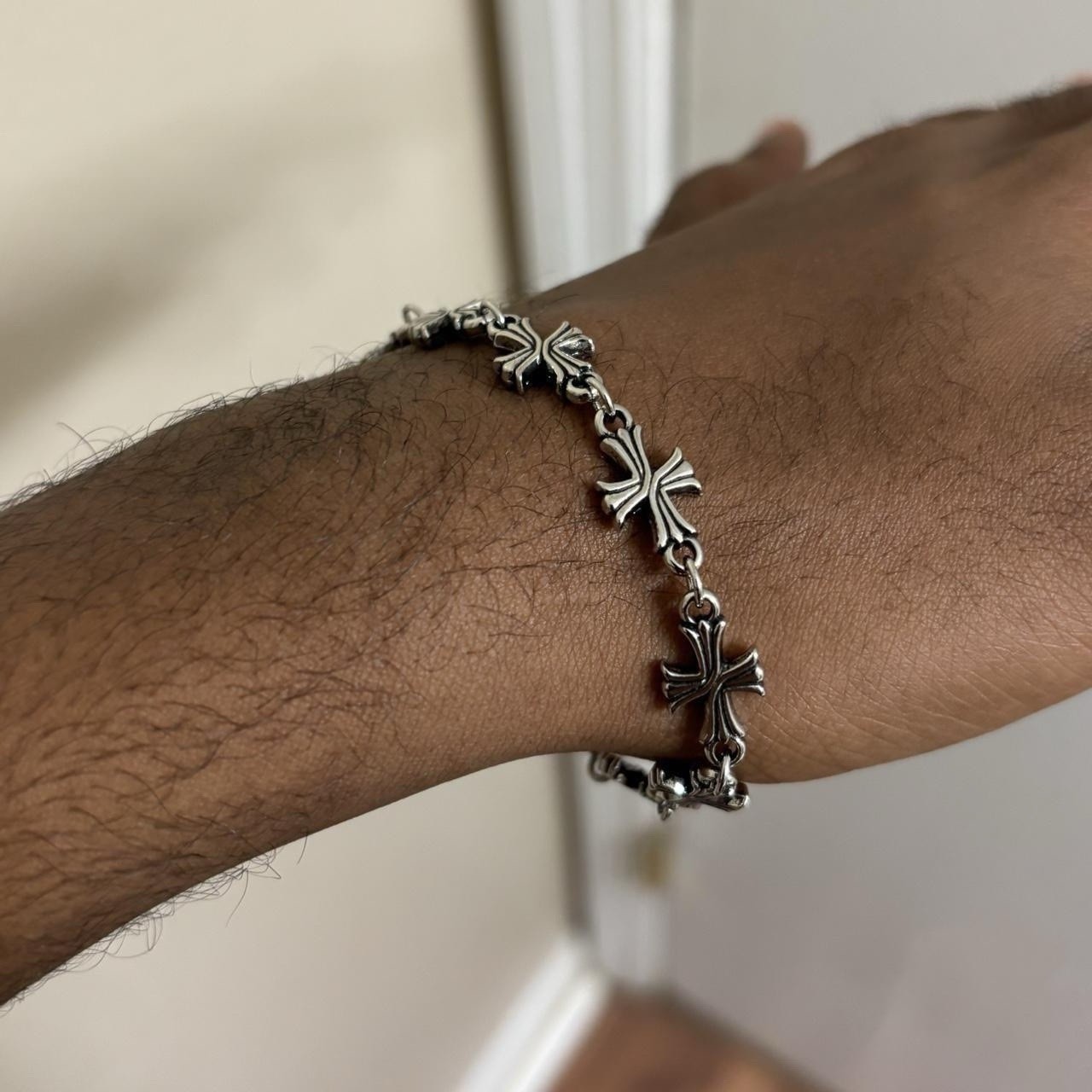 20 Cm Plated Silver Alloy Linked Cross Bracelet Gothic Grunge Streetwear Jewelry