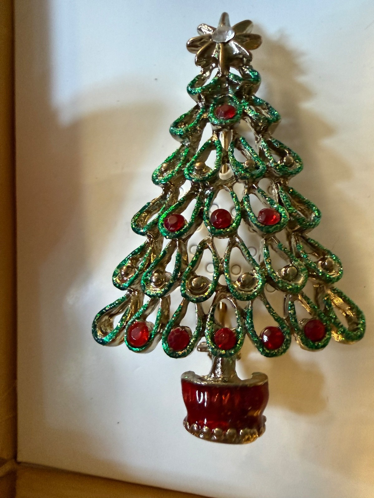 Christopher Radko Presents Shiny Brite Christmas Tree Brooch Pin Holiday NWT