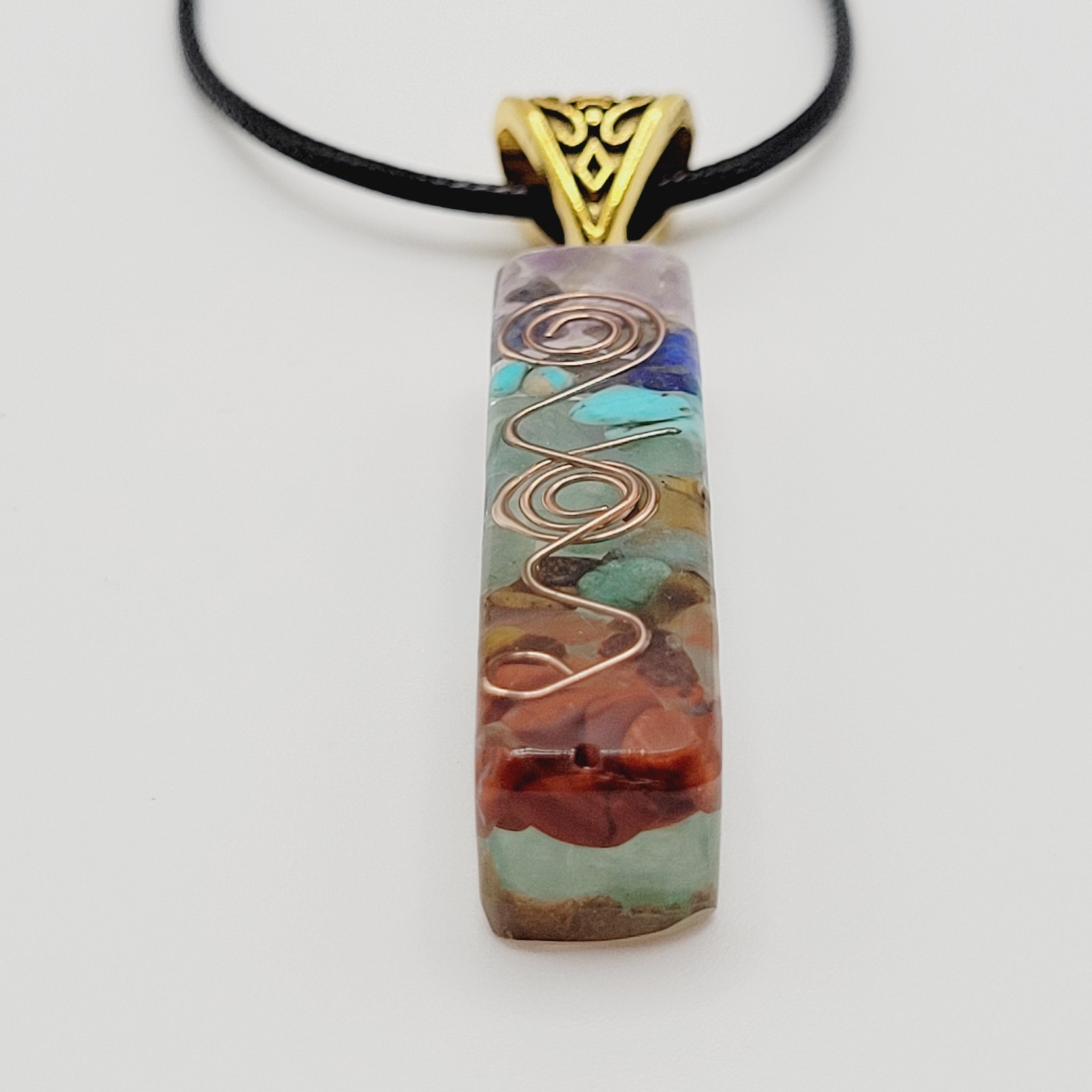 Modern Stone Chip Chakra Healing Meditation Pendant Faux Leather Cord Necklace
