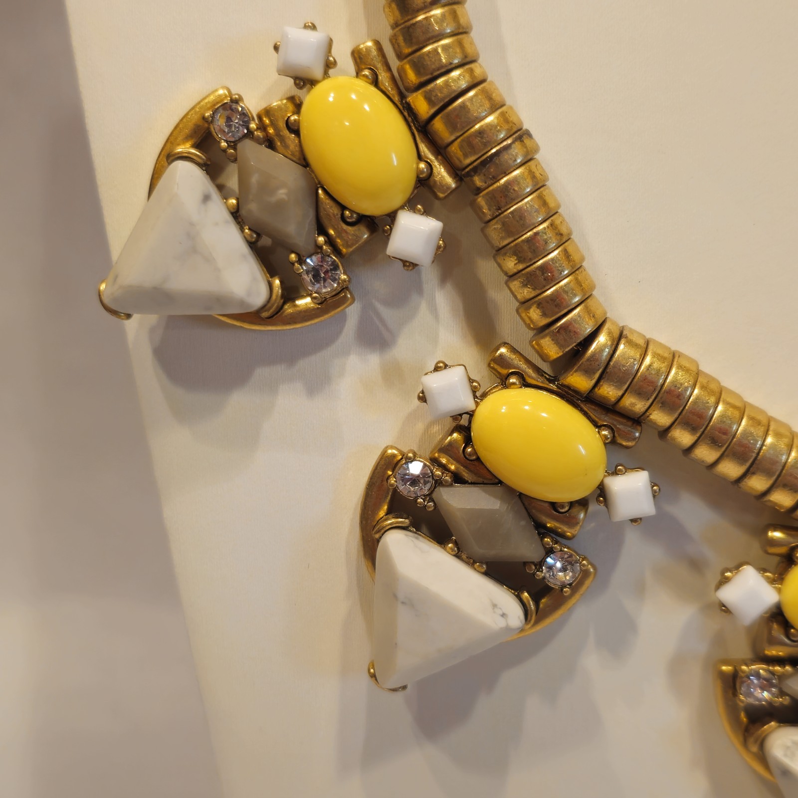 Runway Pavilion Yellow Chunky Acrylic Metal & Rhinestone Statement Necklace