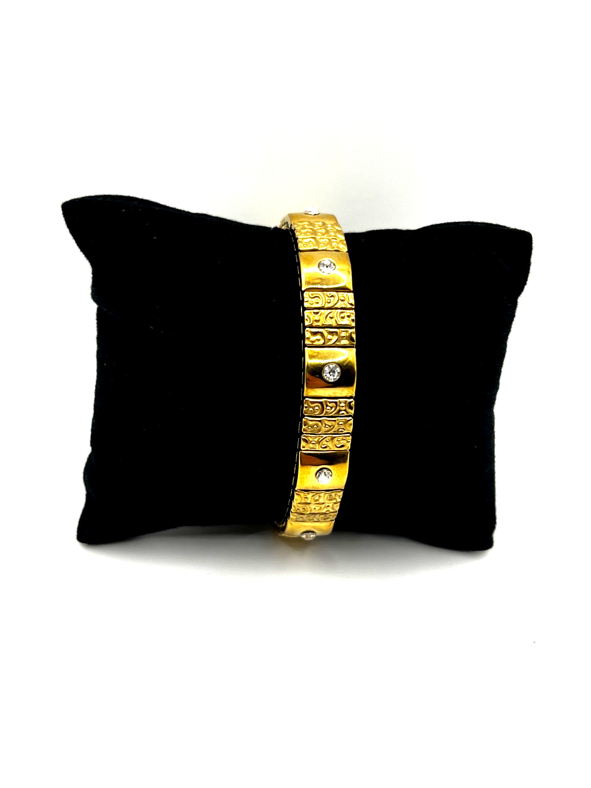 Stainless Steel Gold Tone Bracelet CZ Accents Bangle Design