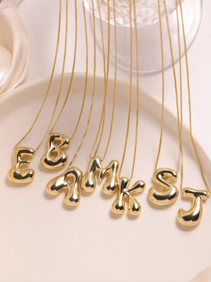 3D Balloon Initial Letter Pendant Necklace Gold Silver Tone Alphabet Jewelry