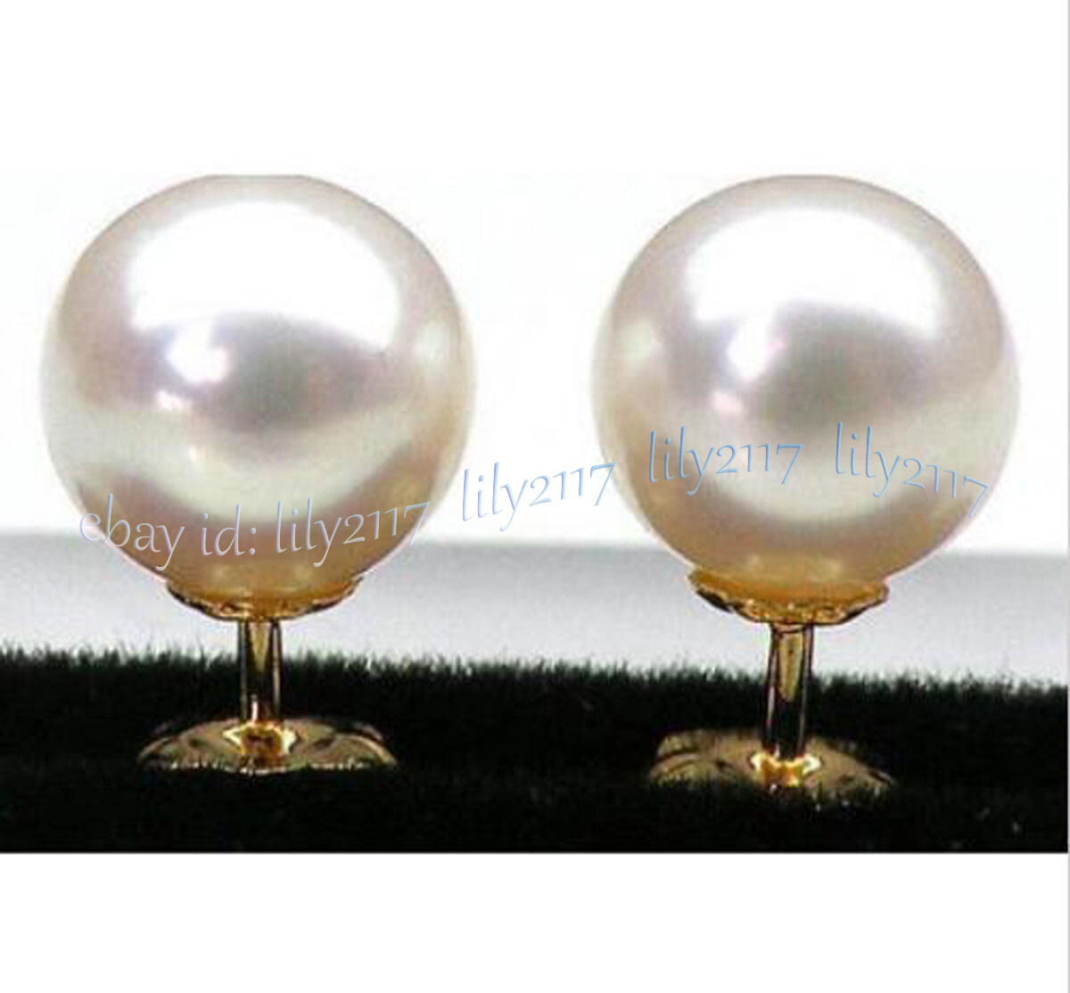 PERFECT AAA++ NATURAL REAL WHITE ROUND PEARL STUD EARRINGS 14K GOLD