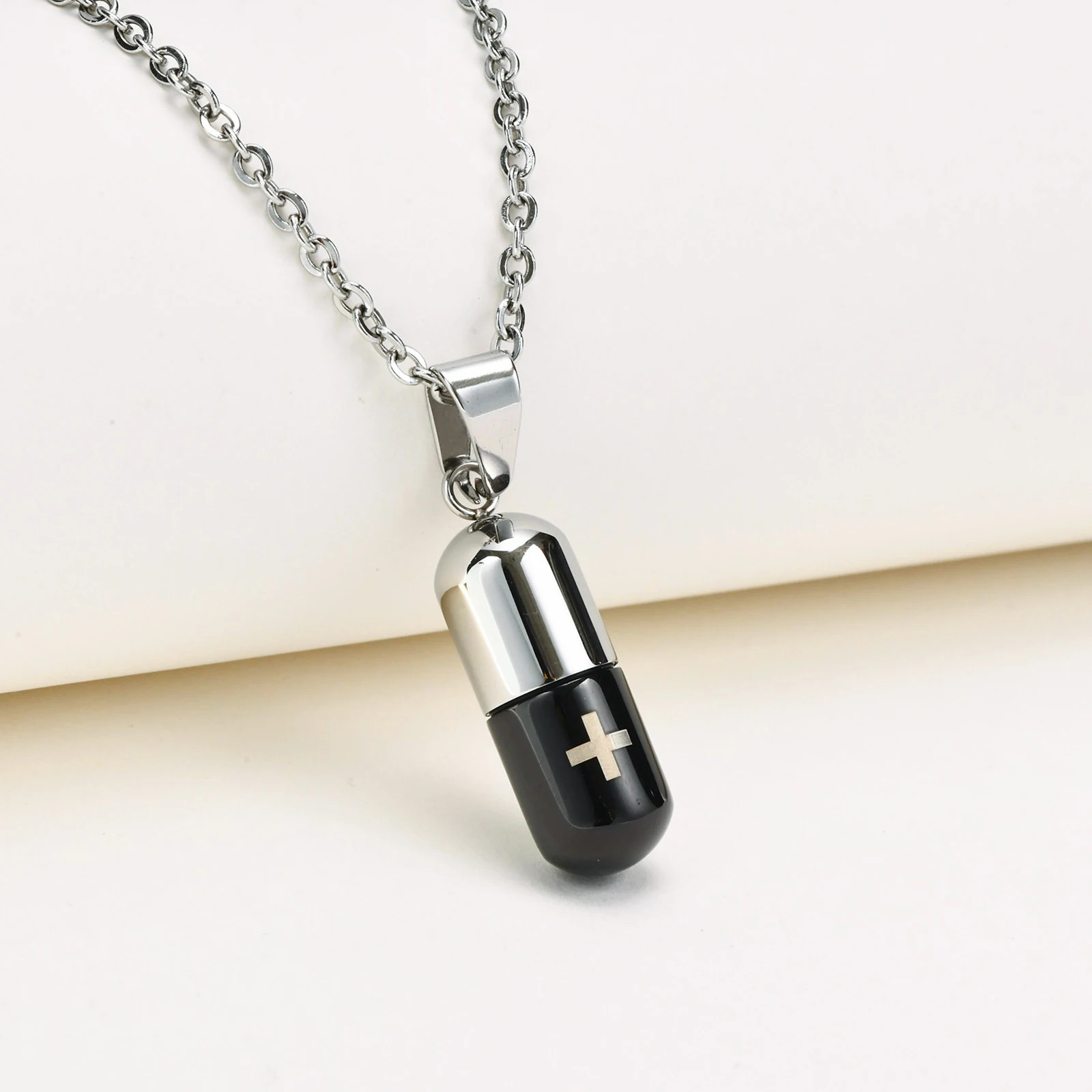 Pill Bottle Necklaces for Men Women,Cross Stainless Steel Pendant
