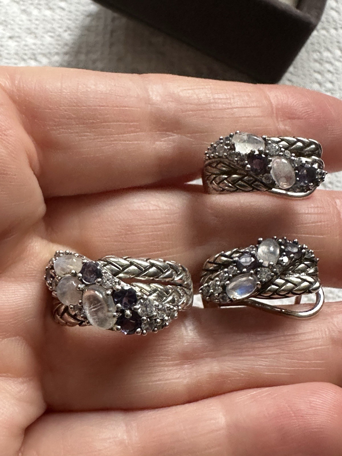 New 925 Silver Moonstone & CZ Jewelry Set – Ring & Earrings, Elegant Gift