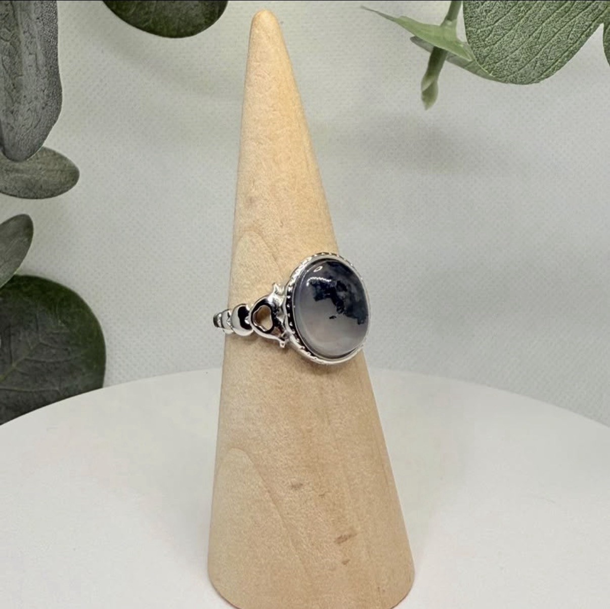 Moss Agate Adjustable Ring 14.1/4.9MM
