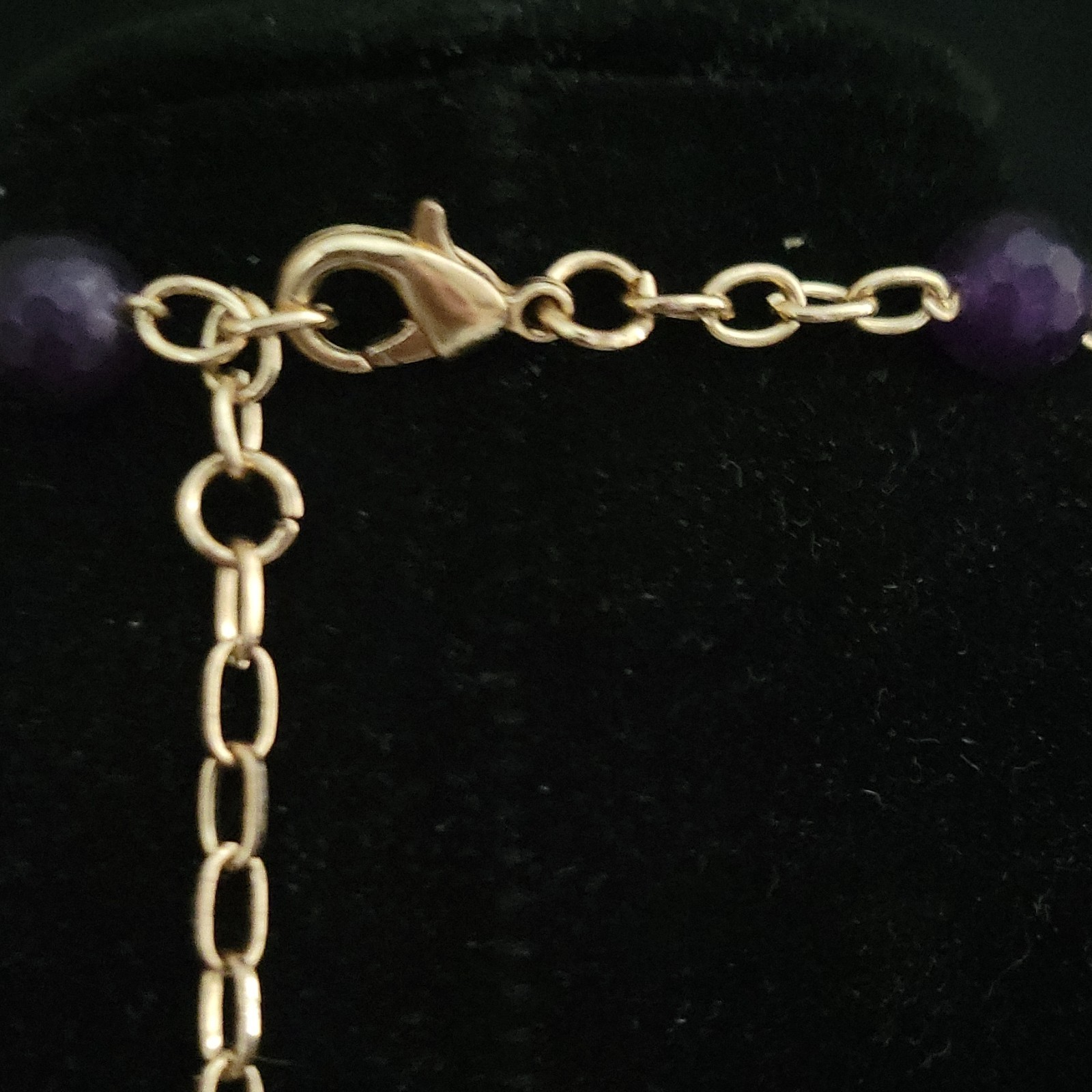 Purple Amethyst Heart Charm Pendant Beaded Necklace Adjustable Lobster Clasp