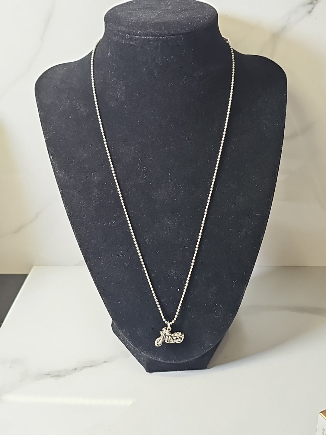 Sterling Silver 925 MOTORCYCLE Pendant W/ 20″ Bead Chain Necklace