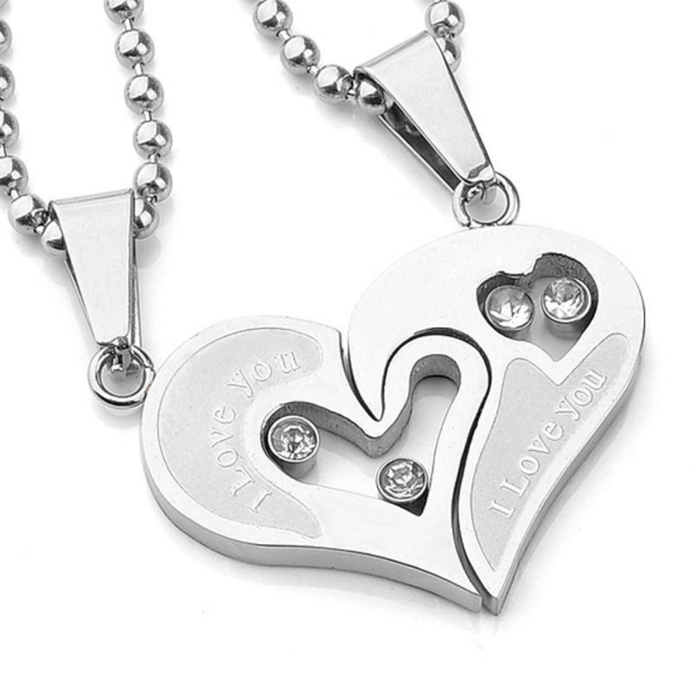 Mens Womens Couple Pendant Necklace His and Hers Gift Stainless Steel Love Heart