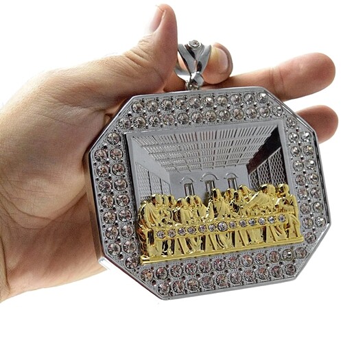 Huge Last Supper Pendant Silver Tone & Gold Plated Hip Hop Octagonal Charm