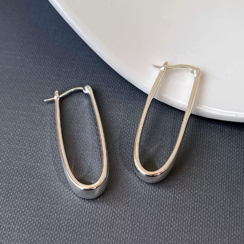 925 Silver Teardrop Hoop Earrings Minimalist Geometric Dangle Earrings A48