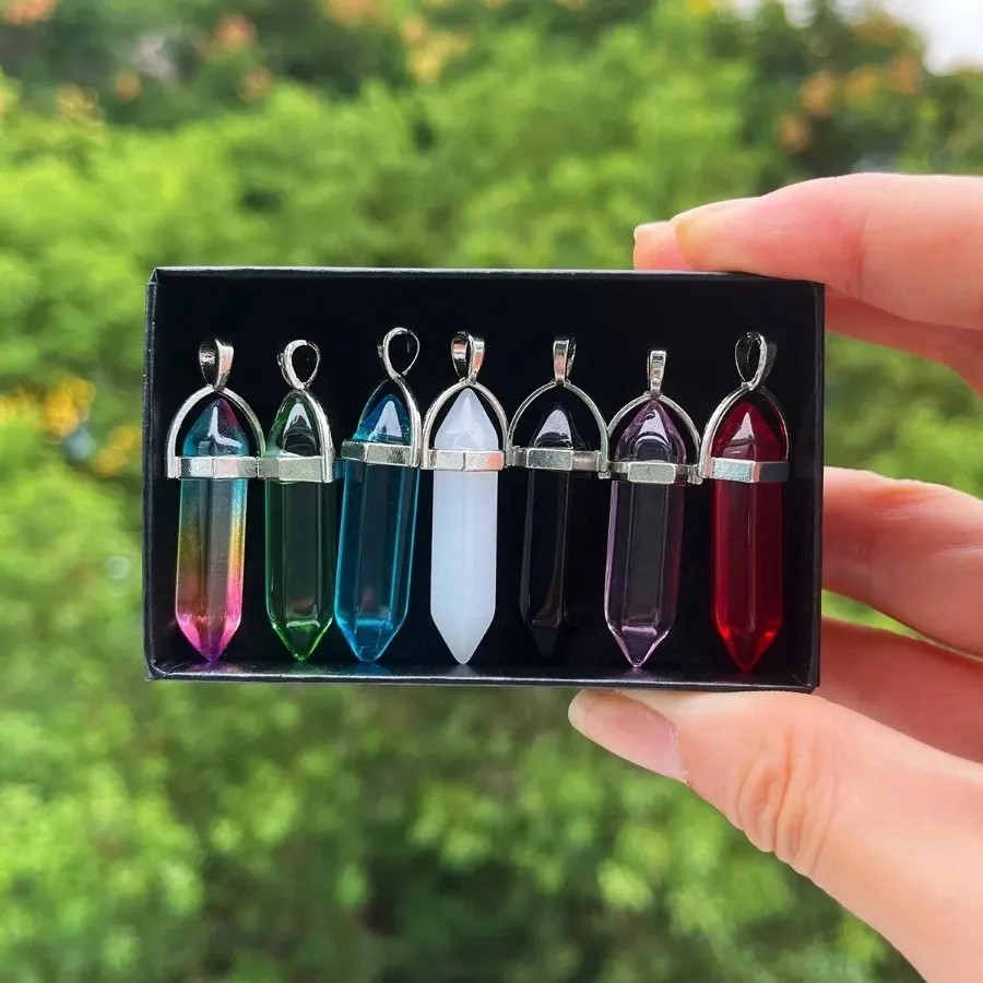 7Pcs Bullet Shape Chakra Crystal Healing Point Beads Jewelry Making Gift Set