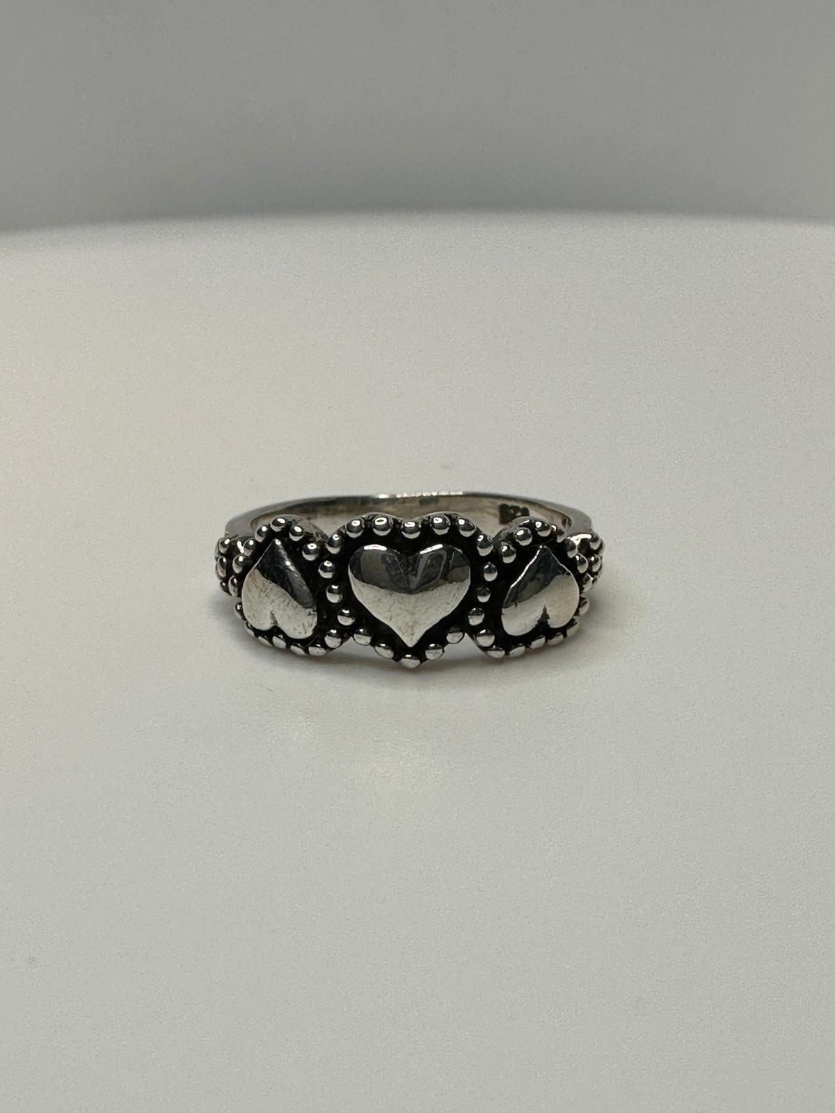 .925 Sterling Silver Girl’s Oxidized Cute Three Hearts Band Ring Sizes 3-13 NEW
