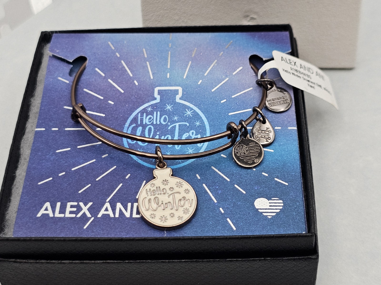 Authentic Alex & Ani Hello Winter Ornament, Metallic Hazel Charm Bracelet ✨️ 🎄