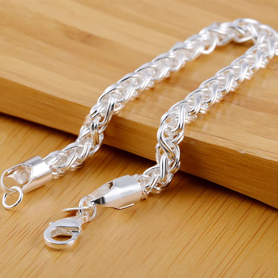 Sterling Silver Bracelet Twisted Circle Chain Polished Retro Wedding Jewelry