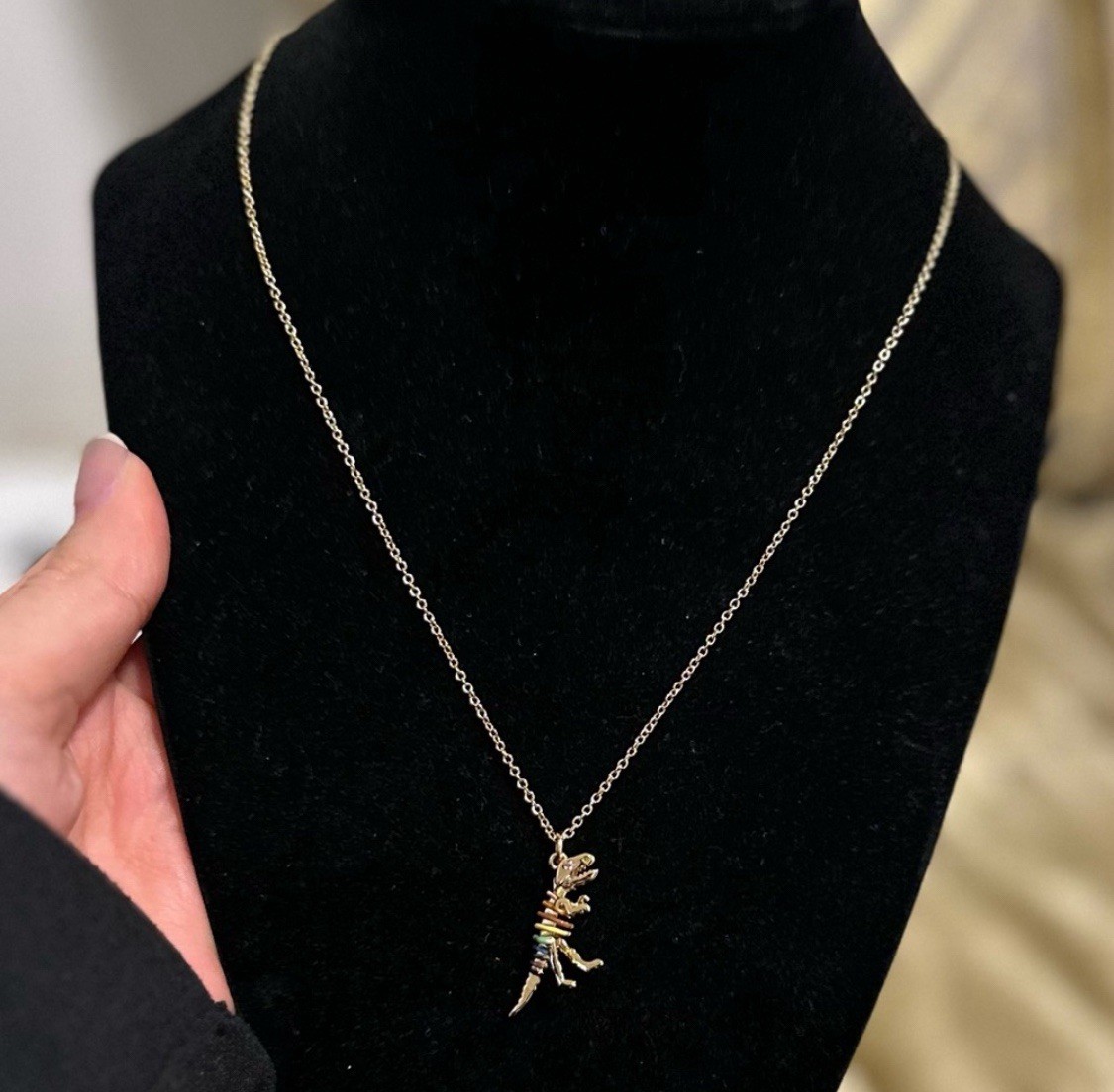 NWT! COACH Gold/Rainbow T-Rex Charm Necklace