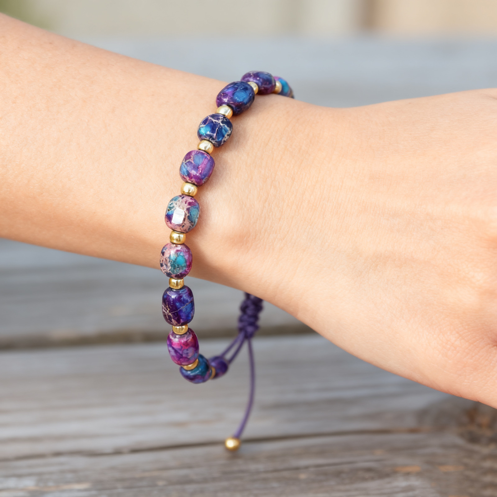 Imperial Jasper Bead Bracelet Handmade Purple Rope Wrap Jewelry For Women Gift