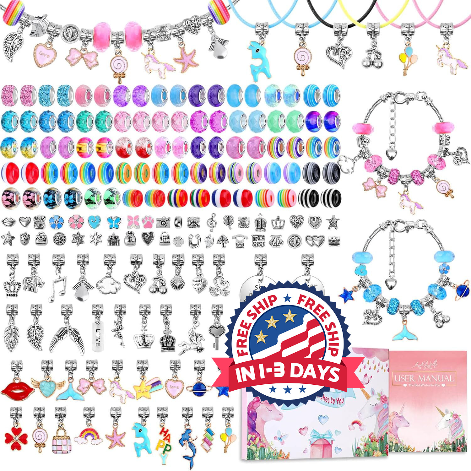 Kit de pulseras con dijes para hacer pulseras cuentas para niñas,adultos 180PCS