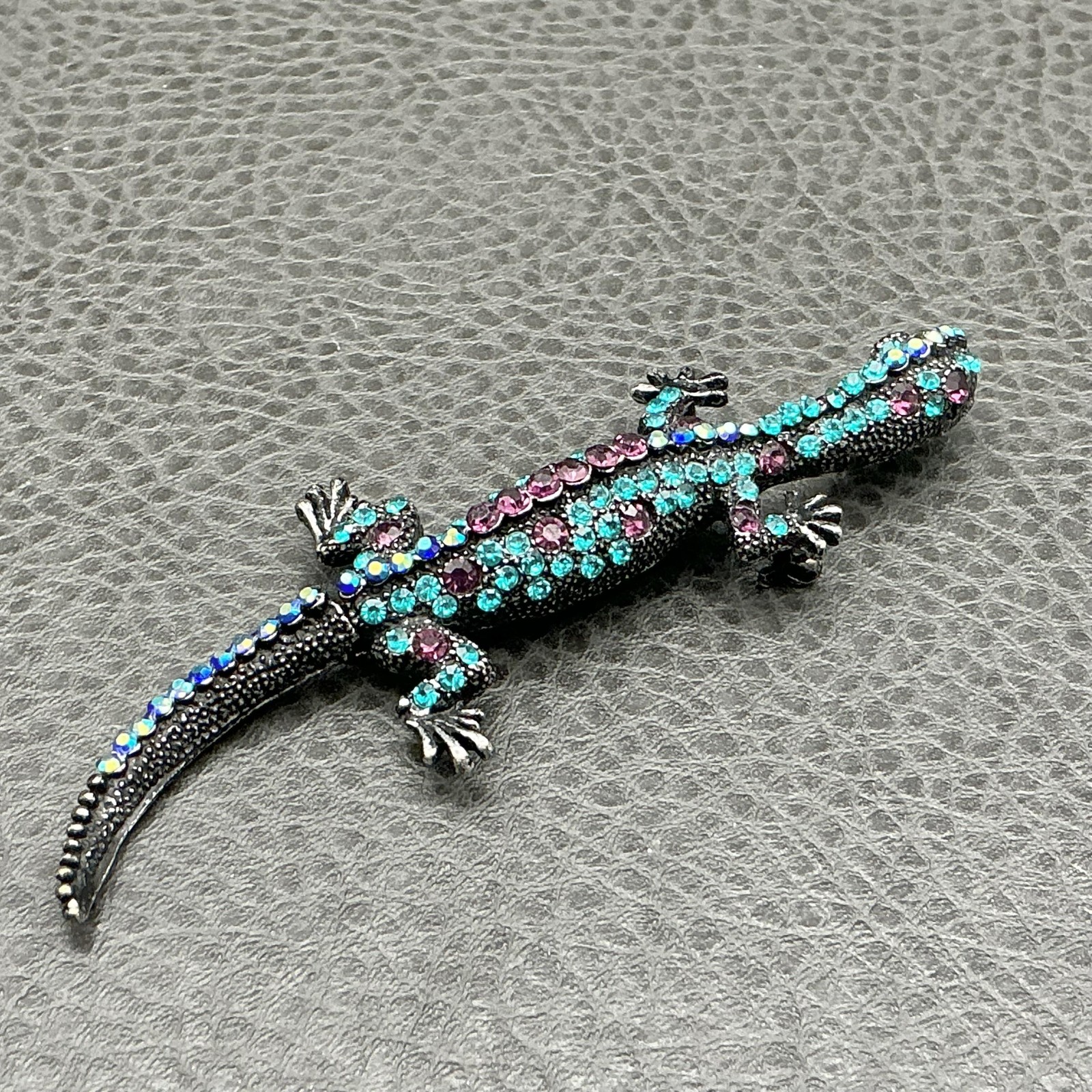 Multicolor Lizard Brooch Pin Turquoise Purple Rhinestone Reptile Animal Jewelry