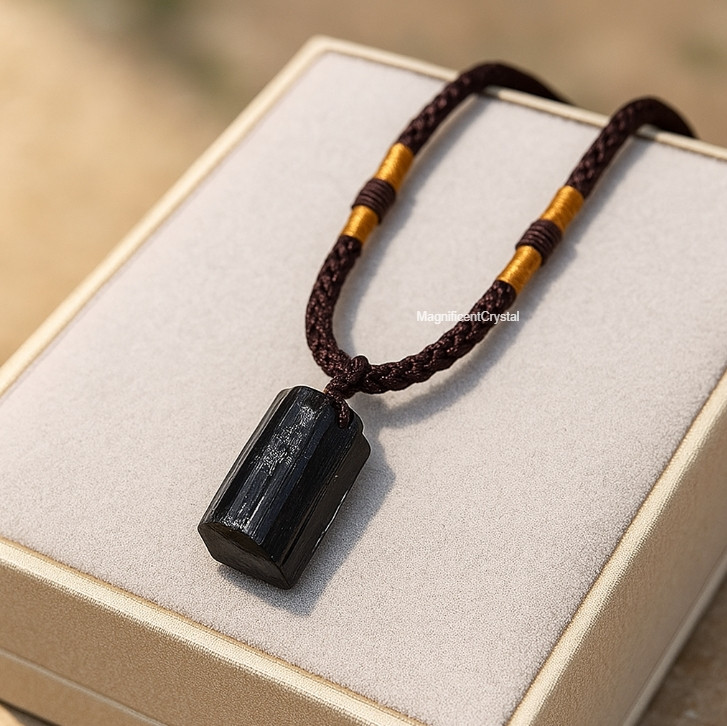Raw Black Tourmaline Pendant Black Stone Protection Necklace Women Men Jewelry
