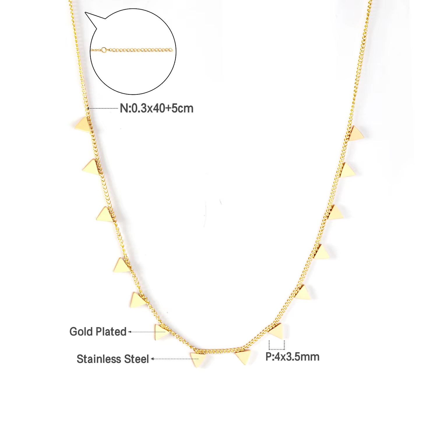 Gold Triangle Fringe Chain Necklace Women Stainless Steel Tarnish Free