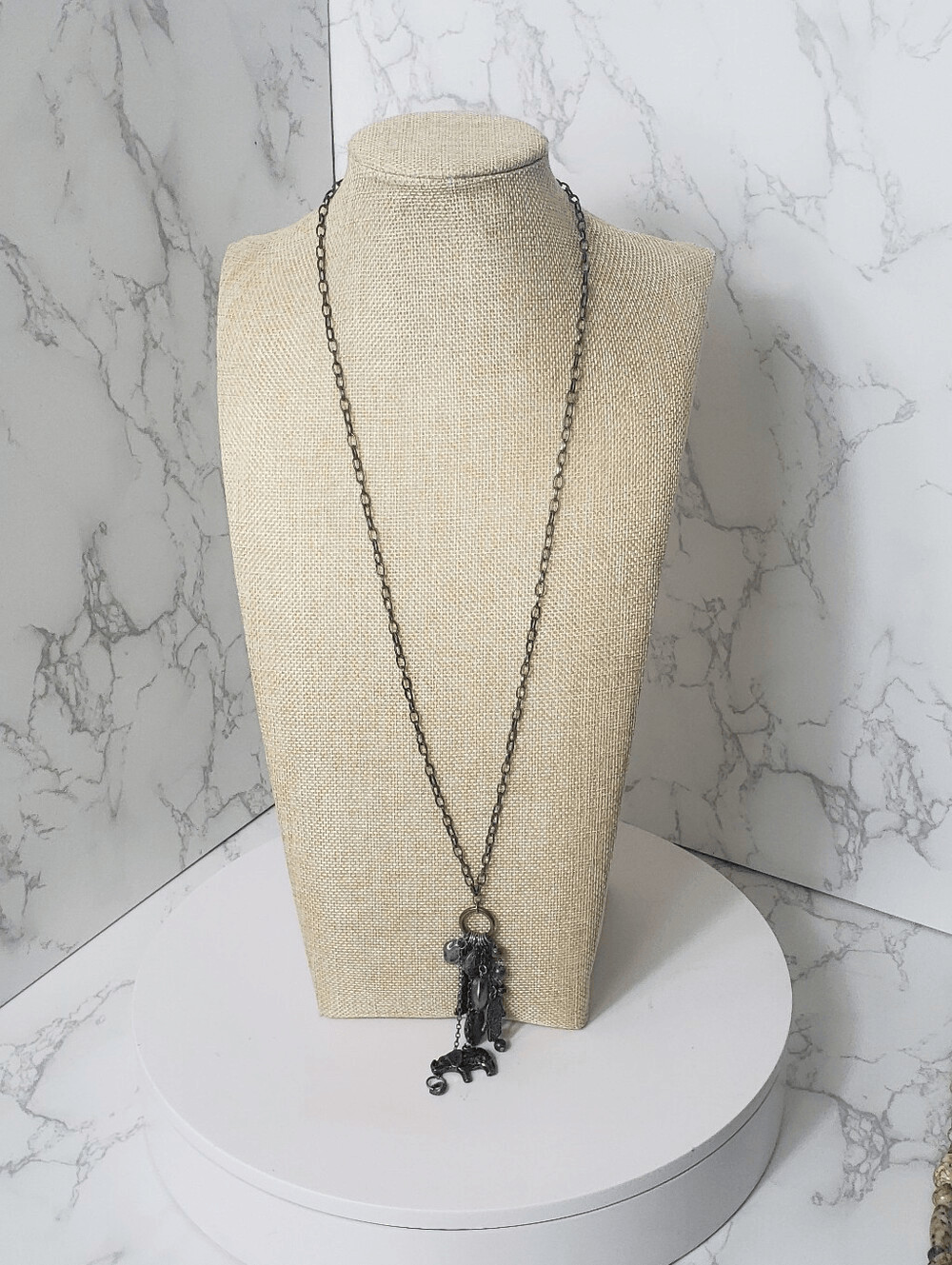 Long Charm Boho Necklace Mixed Metals