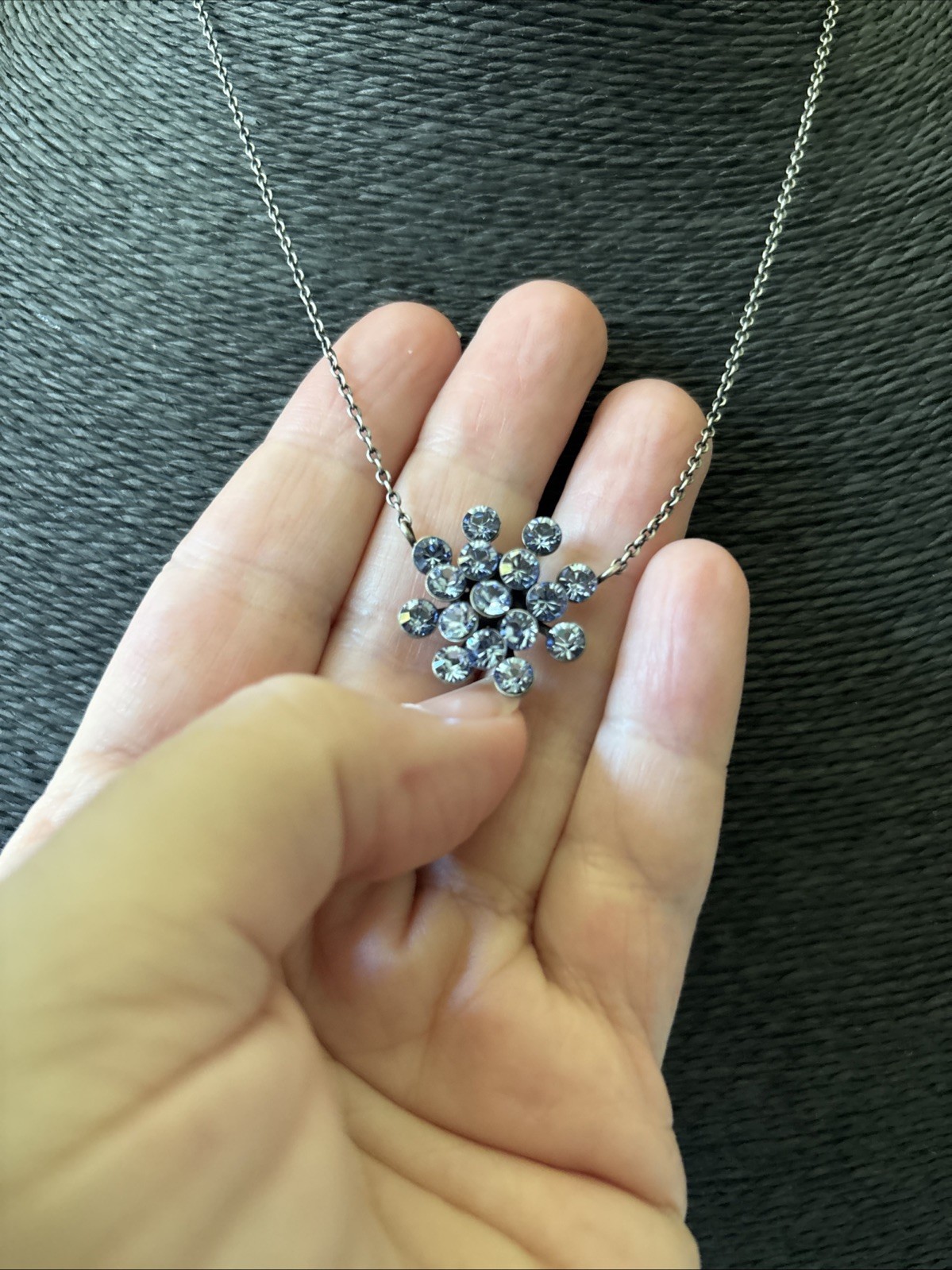 Snowflake Necklace Konplatt by Miranda Jo Pale Ice Blue Faceted Crystal Ethereal