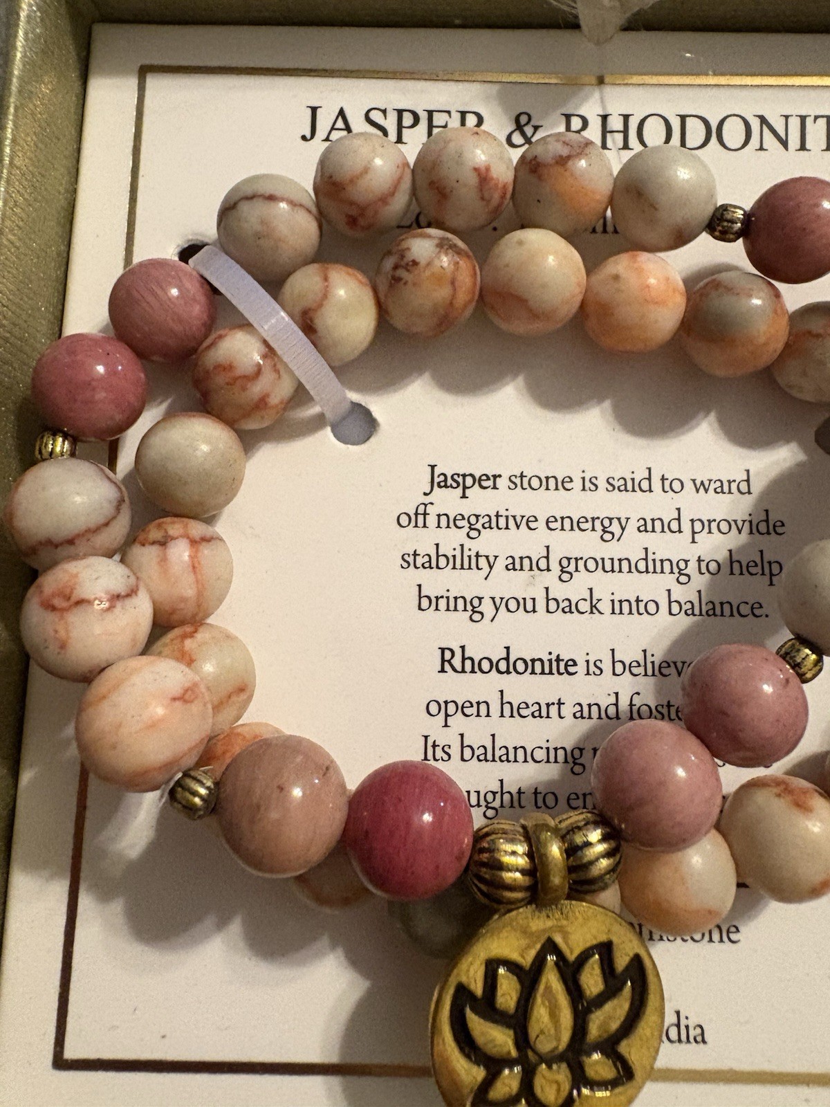 Shivam Jasper & Rhodonite Love Stability Calm Genuine Gemstone Brass Bracelets