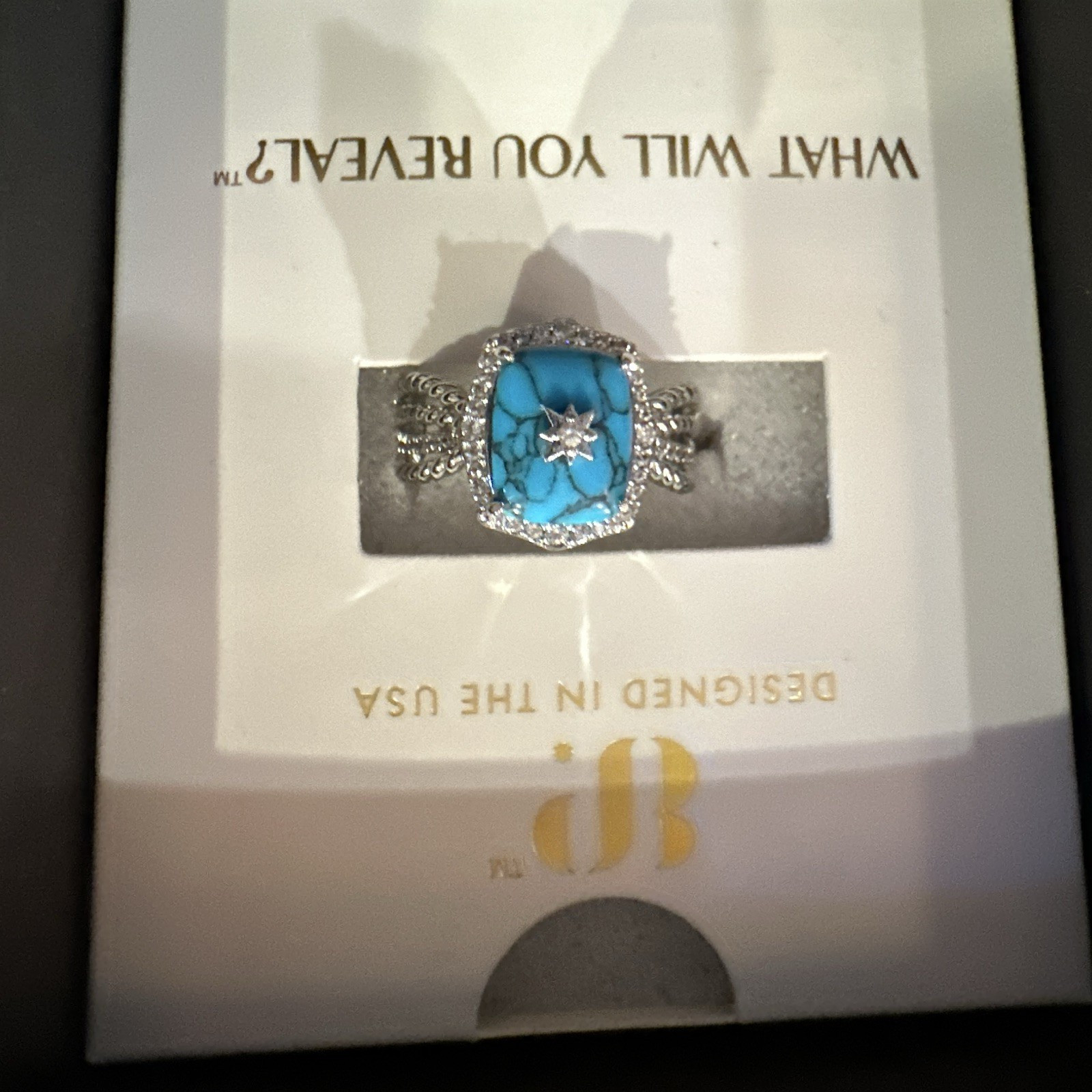 Outlaw RG55475 Western Cocktail Ring Size 6 Turquoise & CZ Rhodium Plated
