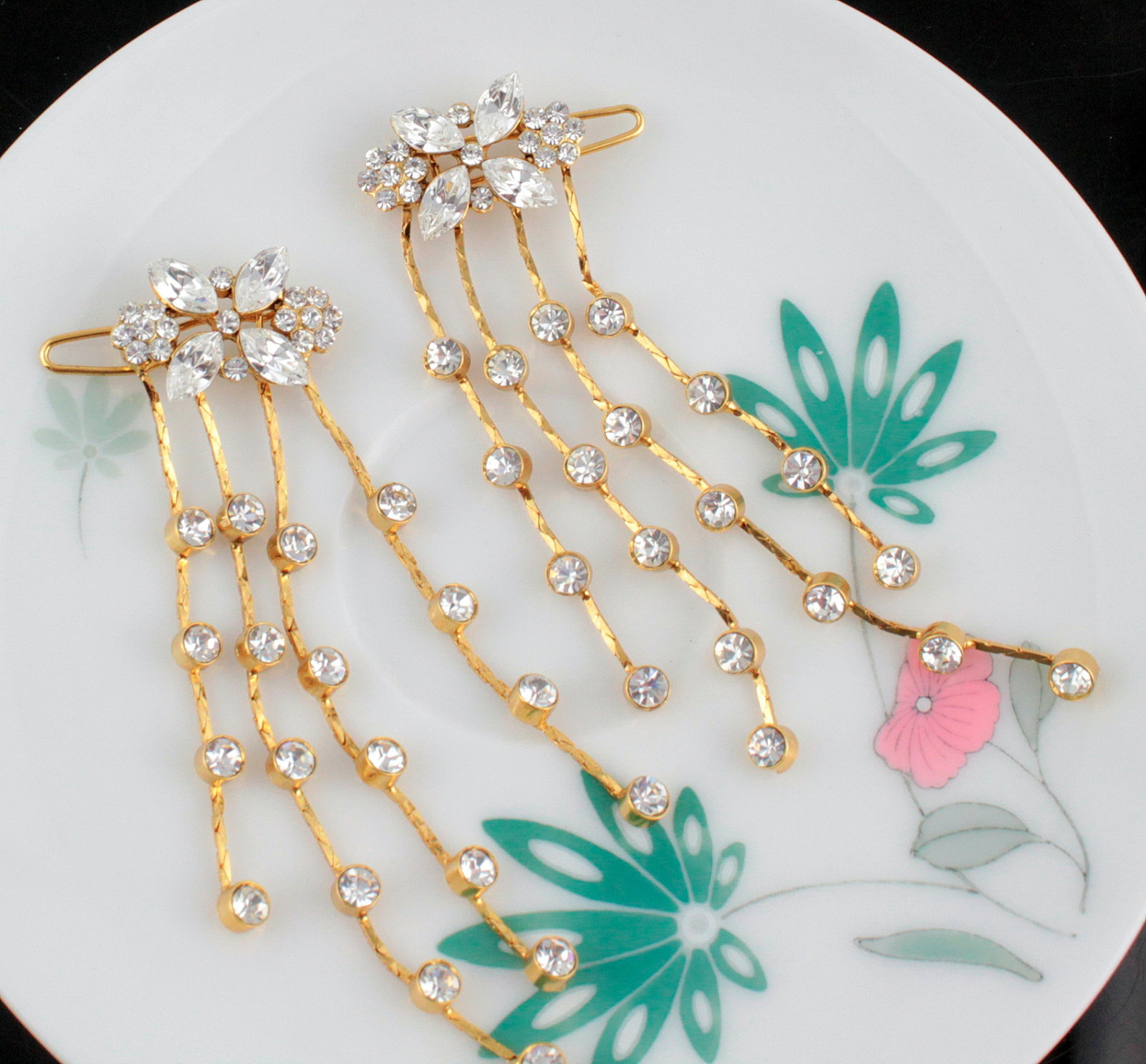2pcs Dangle Clear White Austrian Crystal Rhinestone Hair Barrette Clips B173