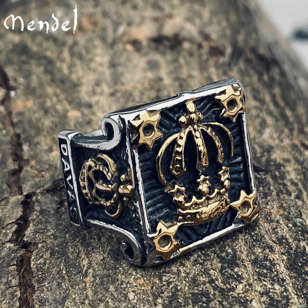 MENDEL Cool Mens Black Square Crown Ring Band For Men Stainless Steel Size 7-15