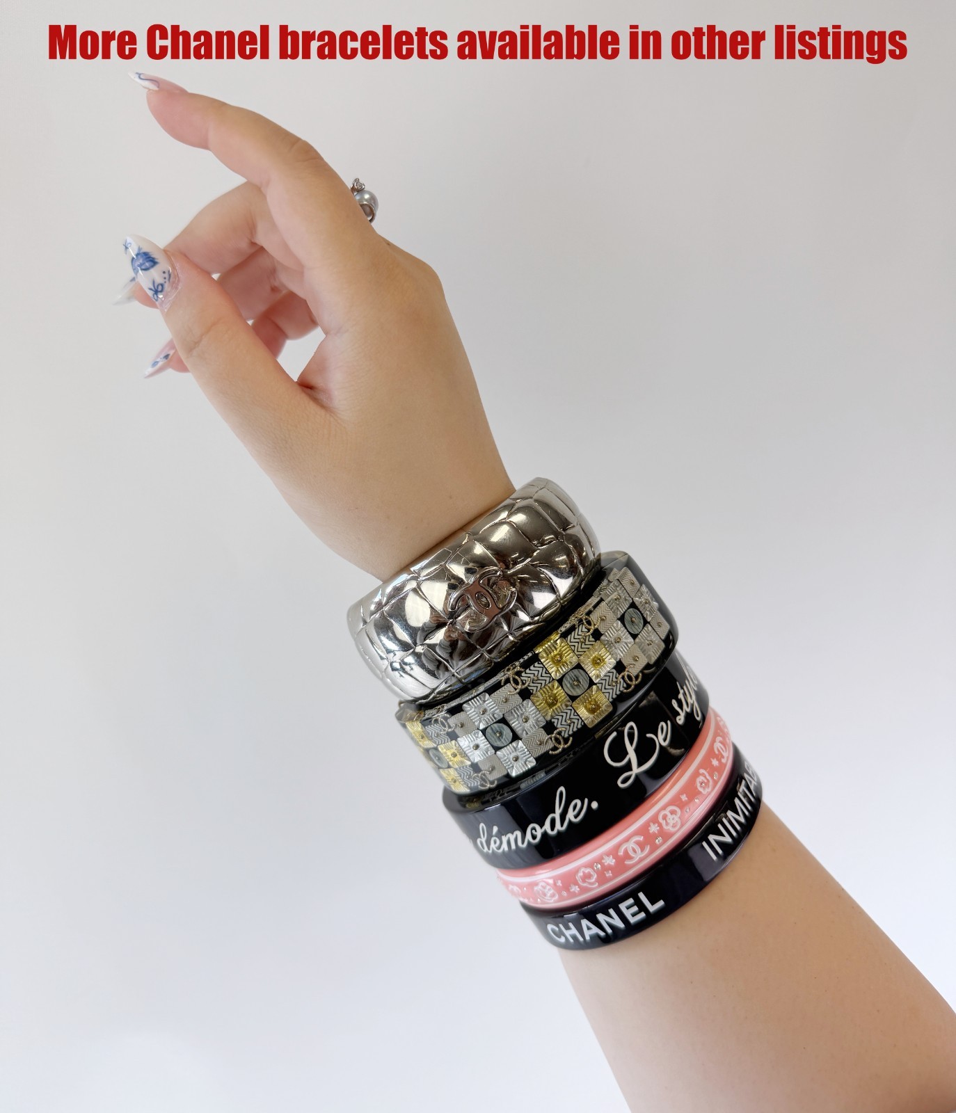 CHANEL Palladium Plated Metal Crocodile Embossed CC Cuff Bracelet Silver 2007