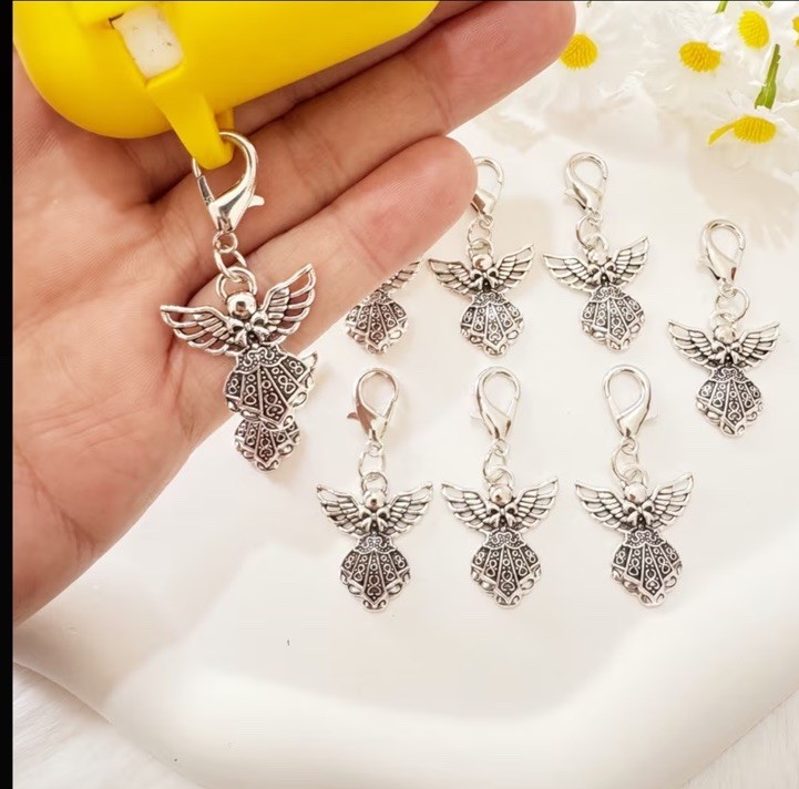 Charm Clip-On Guardian Angel Bracelet Necklace Zipper Keychain Stitch Markers