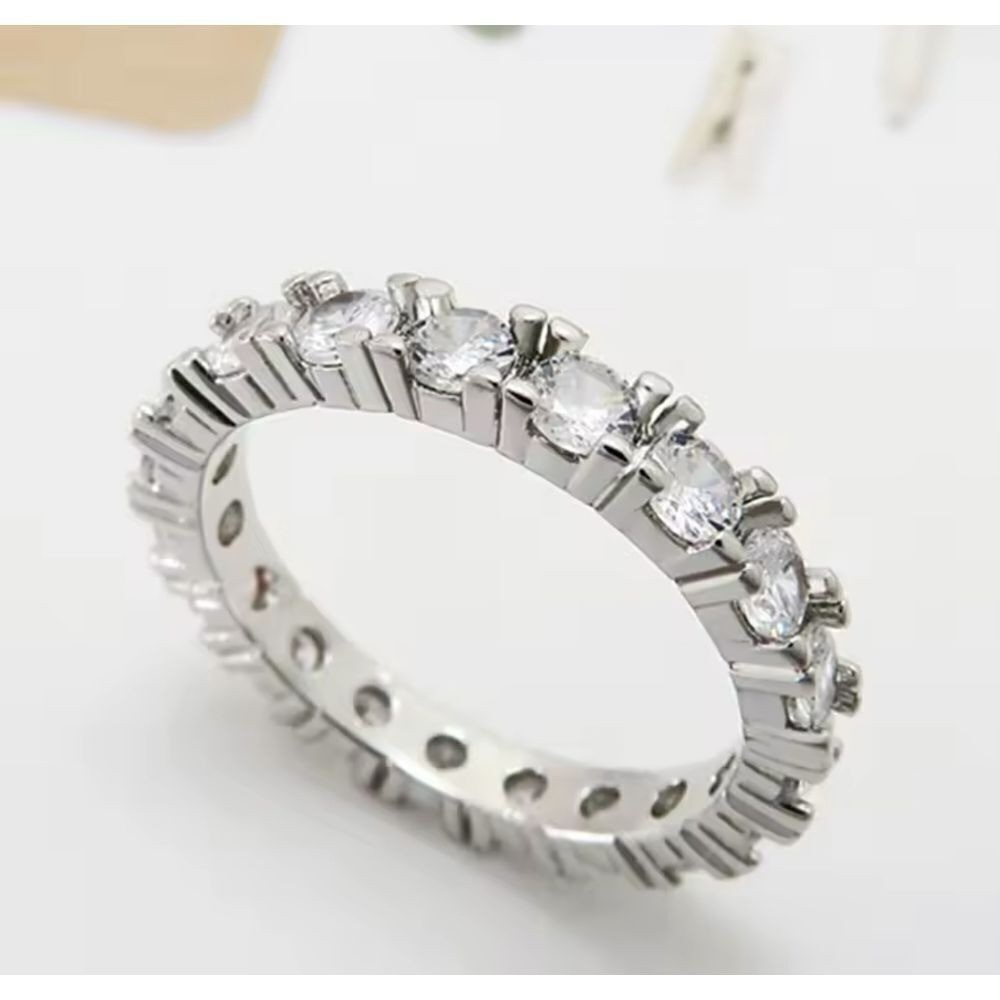 Elegant Sterling Silver Eternity Ring with Cubic Zirconia Wedding Band Size 6